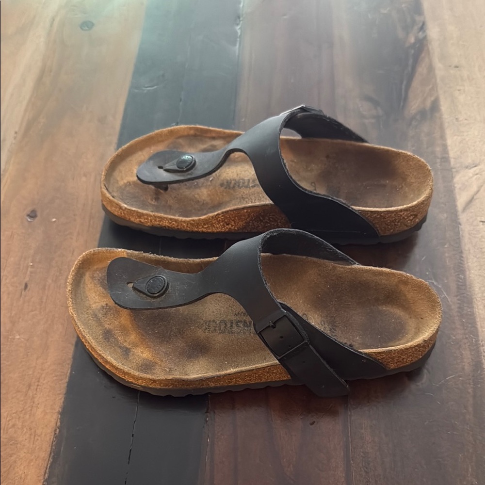 Birkenstock Black Leather Thong Sandals